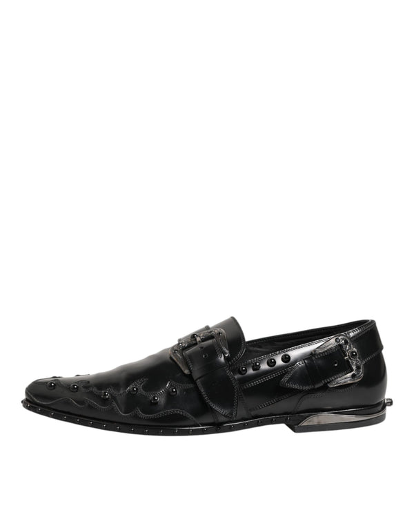 Schwarz verschönerte Kleid Monk Strap Schuhe