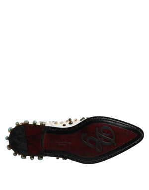 Weiße, mit Kristallen verzierte Derby-Schuhe aus Leder