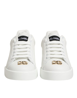 Weiß DG Leder Low Top Sneakers Schuhe