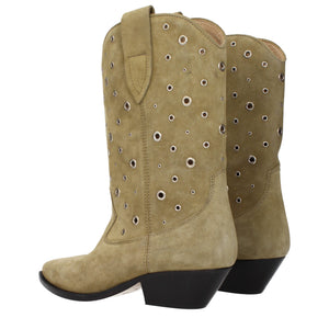 Beige Lederstiefeletten