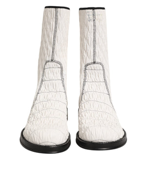 Weiße Lammfell Leder Mid Calf Stiefel Schuhe