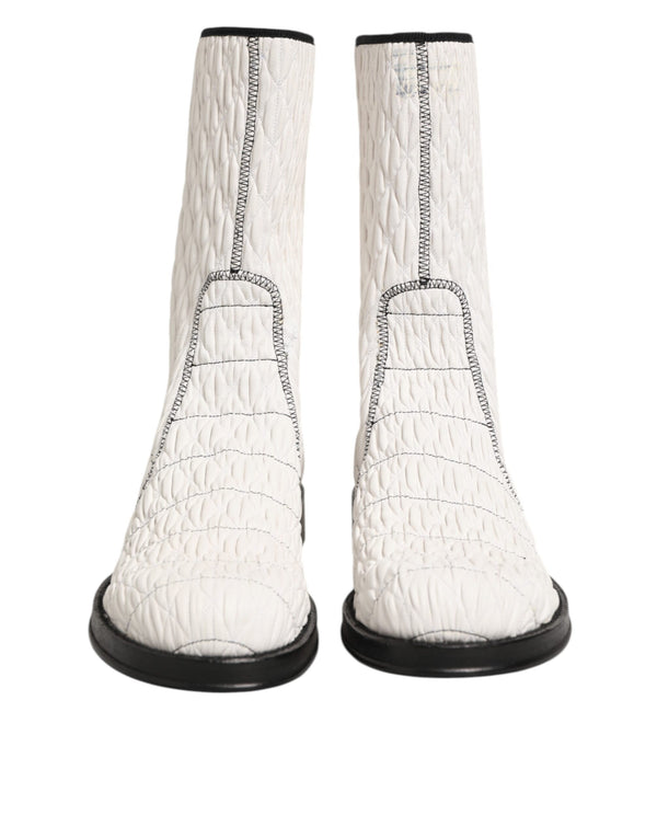 Weiße Lammfell Leder Mid Calf Stiefel Schuhe
