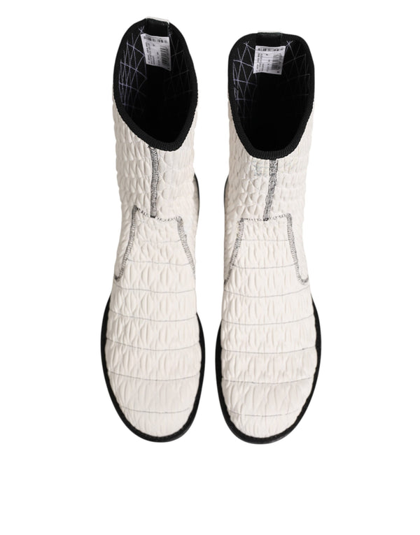 Weiße Lammfell Leder Mid Calf Stiefel Schuhe