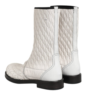 Weiße Lammfell Leder Mid Calf Stiefel Schuhe