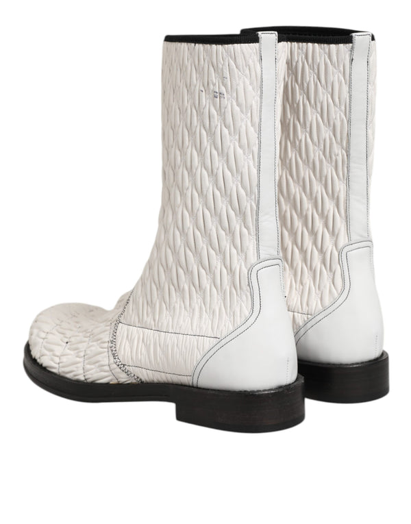 Weiße Lammfell Leder Mid Calf Stiefel Schuhe