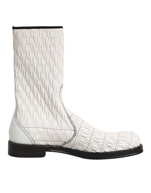 Weiße Lammfell Leder Mid Calf Stiefel Schuhe
