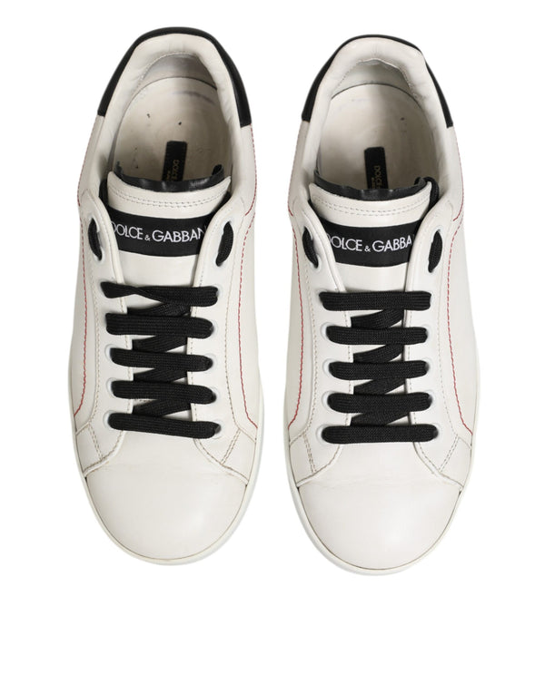 Weiß Schwarz Leder Low Top Sneaker Schuhe