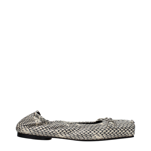 Beigefarbene Leder-Ballett-Flats
