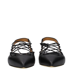 Schwarze Lederflats