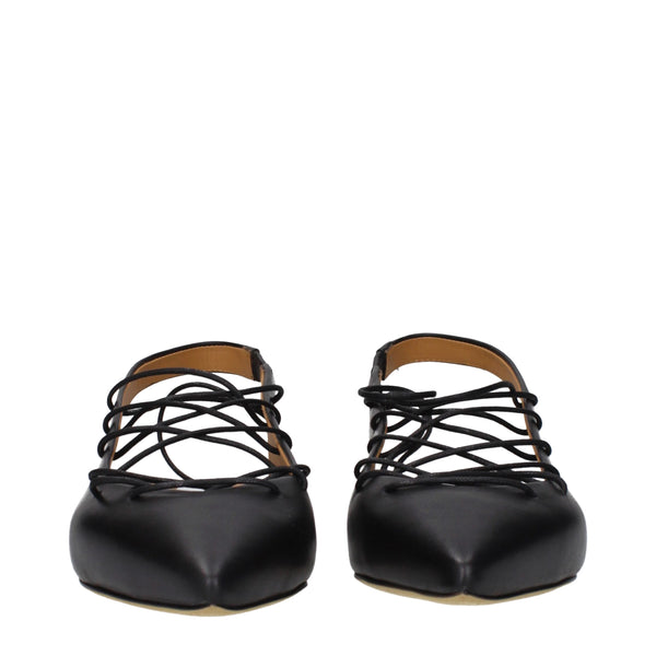 Schwarze Lederflats