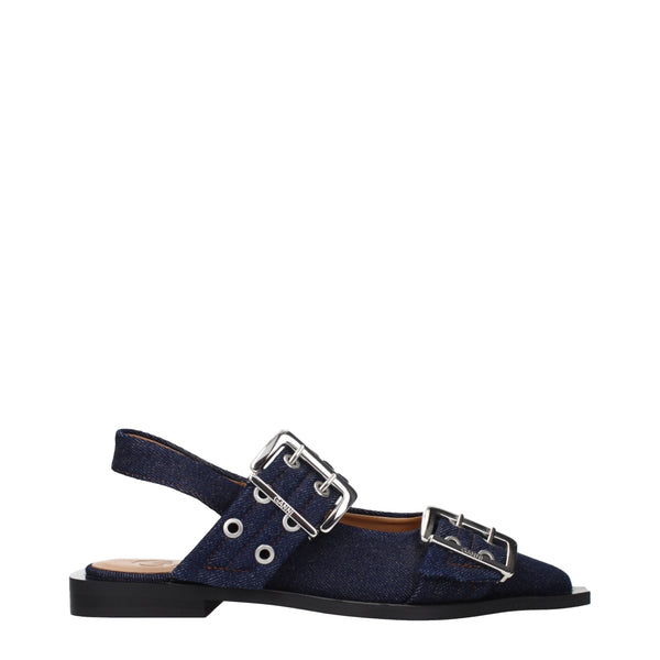 Blaue Stoff-Flachsandalen