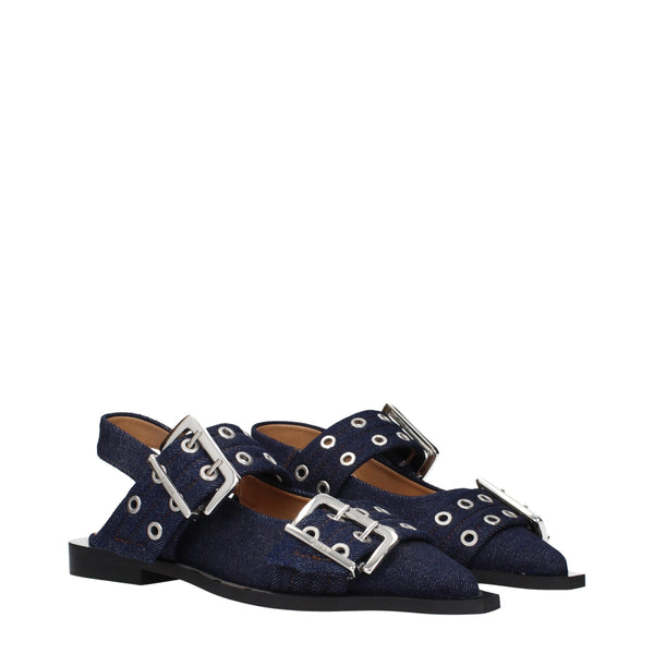 Blaue Stoff-Flachsandalen