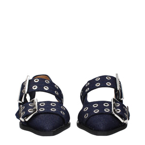 Blaue Stoff-Flachsandalen
