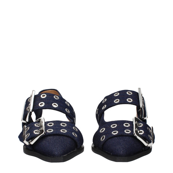 Blaue Stoff-Flachsandalen