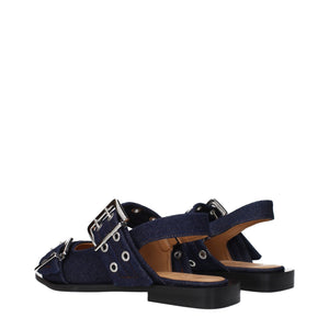 Blaue Stoff-Flachsandalen