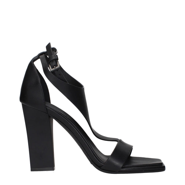 Schwarze Leder-Stilettosandalen