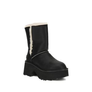 Schwarze Leder-Flachstiefel