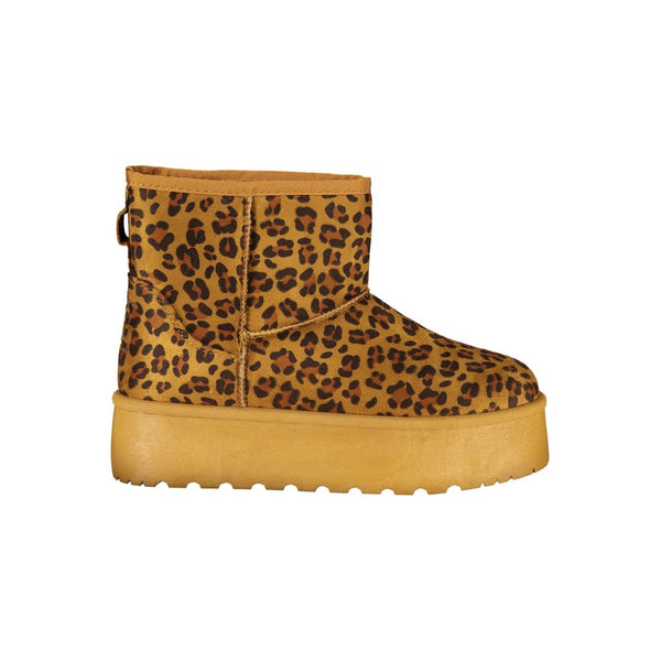 Brauner Polyester Damenstiefel