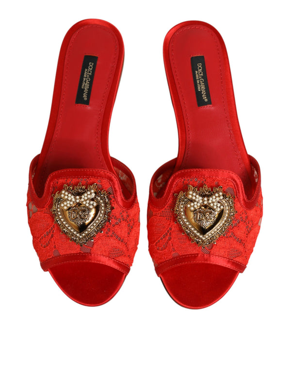 Rote Devotion Spitzenschuhe Slip-On Sandalen