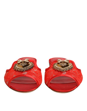 Rote Devotion Spitzenschuhe Slip-On Sandalen