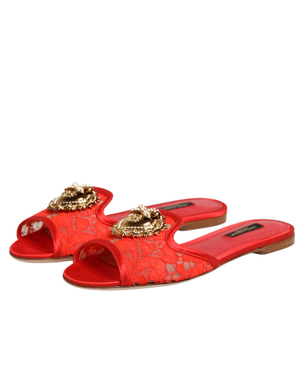 Rote Devotion Spitzenschuhe Slip-On Sandalen