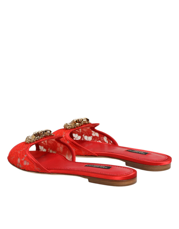 Rote Devotion Spitzenschuhe Slip-On Sandalen
