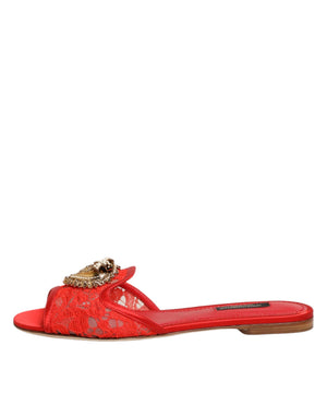 Rote Devotion Spitzenschuhe Slip-On Sandalen
