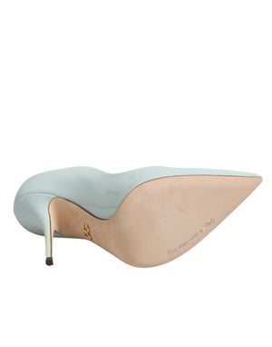 Mintgrüne Leder-Stilettos mit Pfennigabsatz