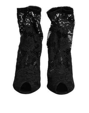 Schwarze Stretch-Taormina-Spitzenstiefel