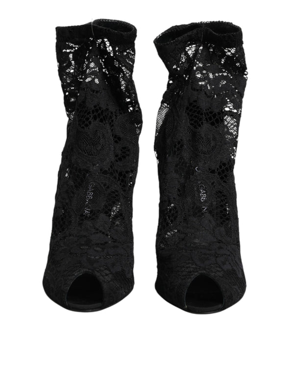 Schwarze Stretch-Taormina-Spitzenstiefel