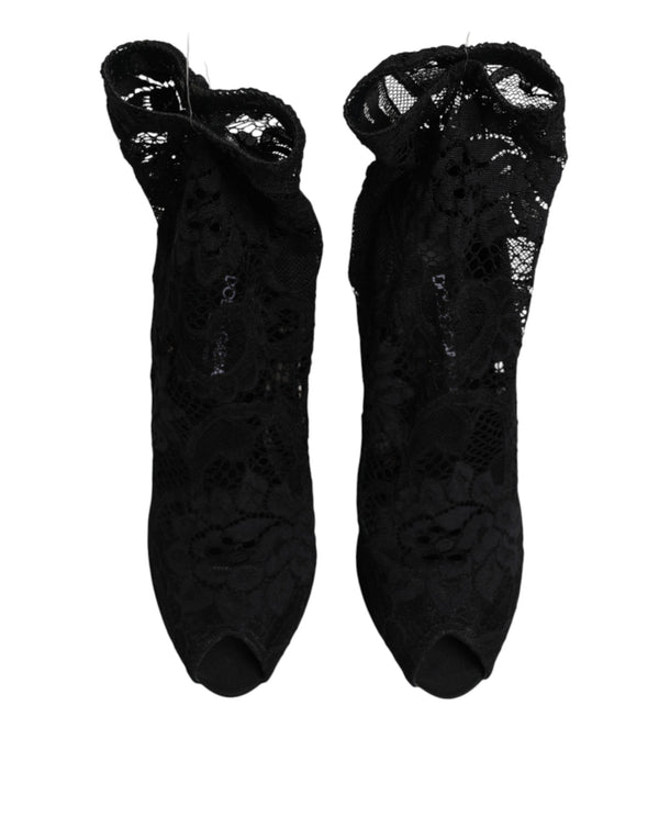 Schwarze Stretch-Taormina-Spitzenstiefel