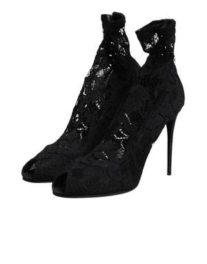 Schwarze Stretch-Taormina-Spitzenstiefel