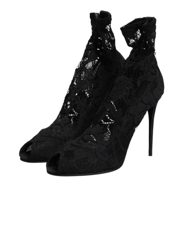 Schwarze Stretch-Taormina-Spitzenstiefel