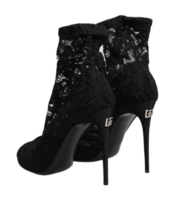 Schwarze Stretch-Taormina-Spitzenstiefel