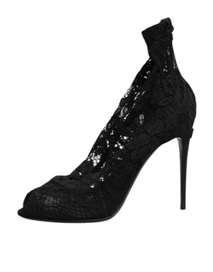 Schwarze Stretch-Taormina-Spitzenstiefel