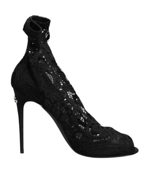 Schwarze Stretch-Taormina-Spitzenstiefel