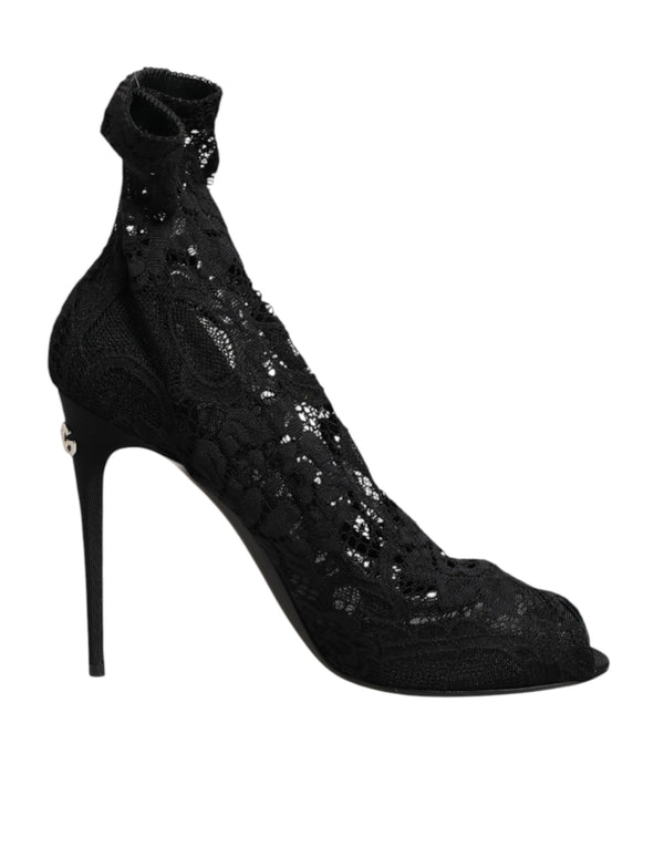 Schwarze Stretch-Taormina-Spitzenstiefel