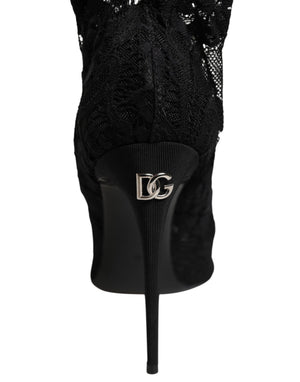 Schwarze Stretch-Taormina-Spitzenstiefel