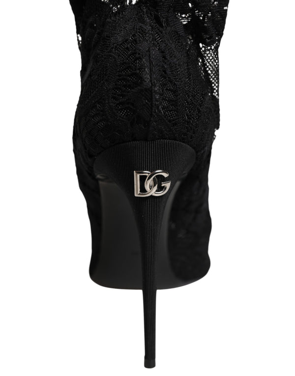 Schwarze Stretch-Taormina-Spitzenstiefel