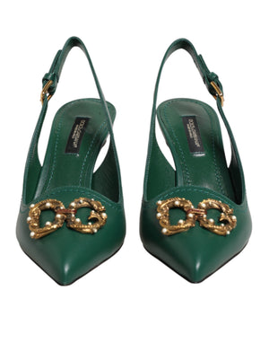 Grüne Leder-AMORE-Slingback-Pumps