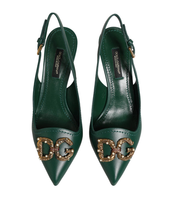 Grüne Leder-AMORE-Slingback-Pumps