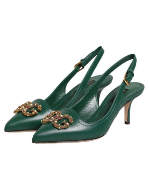Grüne Leder-AMORE-Slingback-Pumps