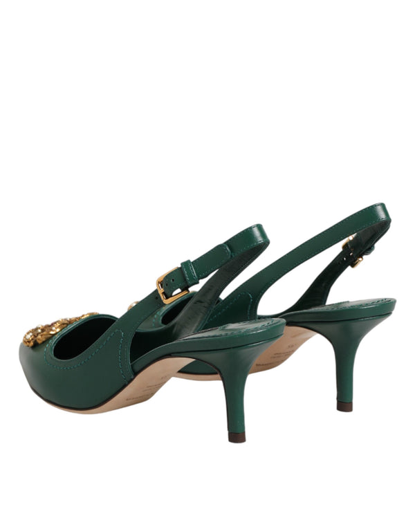 Grüne Leder-AMORE-Slingback-Pumps
