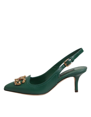 Grüne Leder-AMORE-Slingback-Pumps