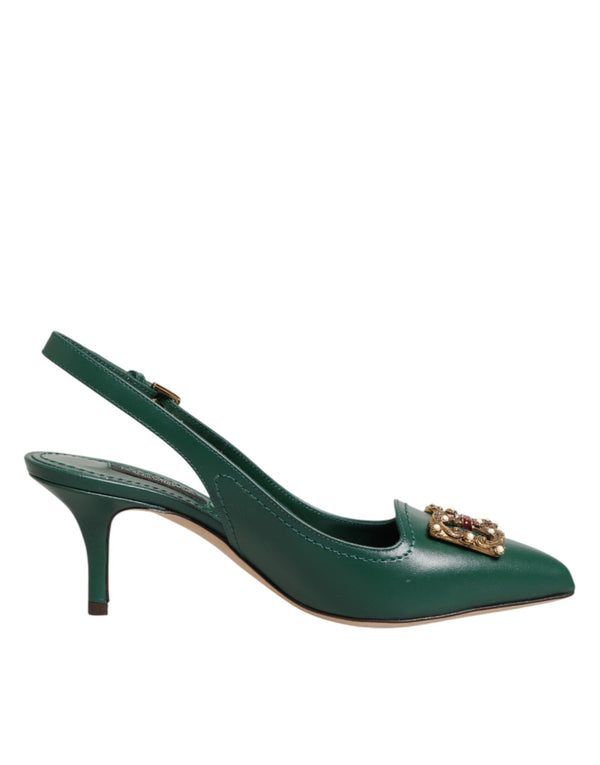 Grüne Leder-AMORE-Slingback-Pumps