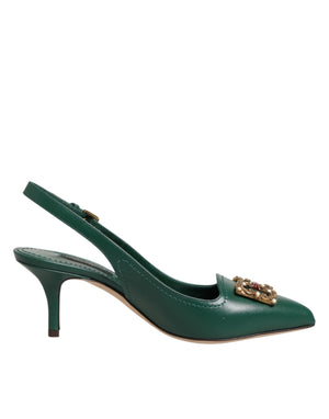Grüne Leder-AMORE-Slingback-Pumps
