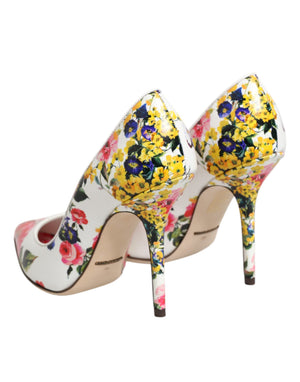 Weiße Leder-High-Heels mit Blumenmuster