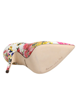 Weiße Leder-High-Heels mit Blumenmuster