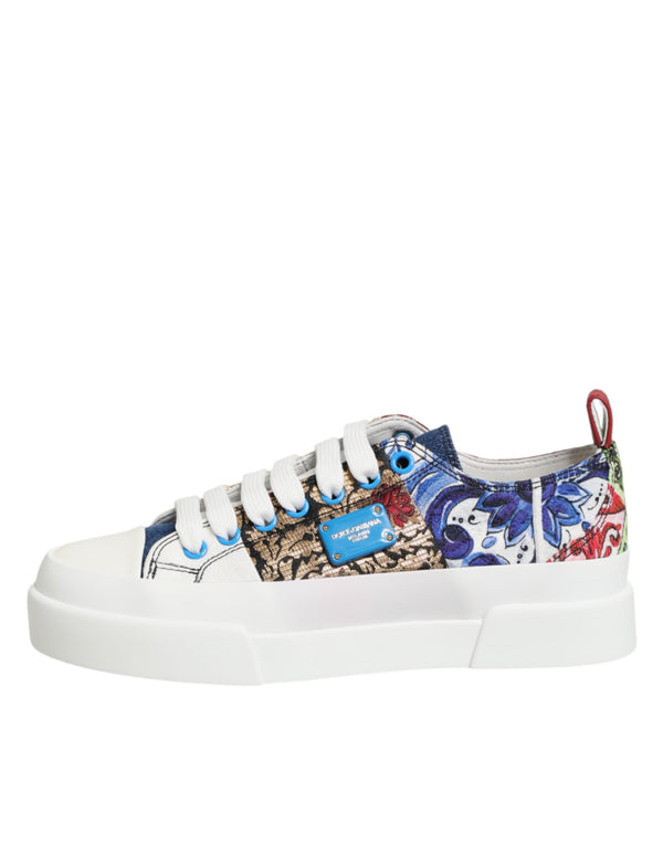 Bunte Patchwork-Sneakers mit niedrigem Schaft