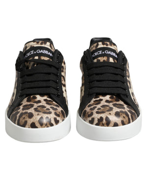 Braune Leder-Sneakers mit Leopardenmuster